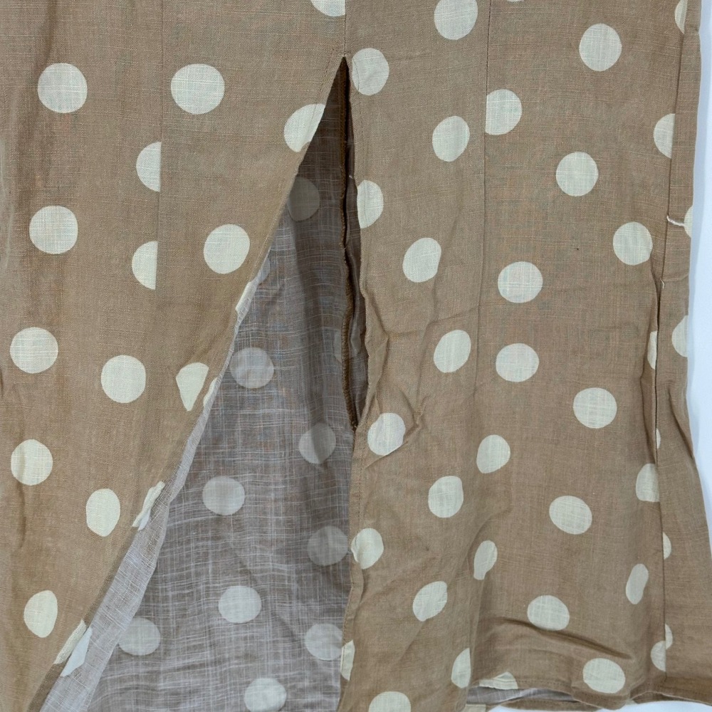 ZARA Polka Dot Linen Skirt Y2K Beige Cream Linen Blend Women Small missing belt - Picture 2 of 7
